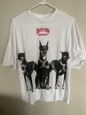 Death Row Records Mens Medium White Doberman Trio Graphic Cotton Blend T-Shirt